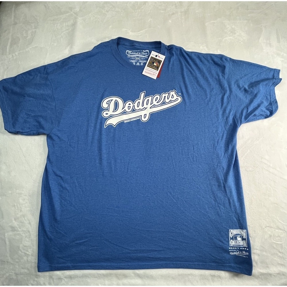 Mitchell & Ness LA Dodgers Mens 3XL T-Shirt Blue  Graphic Print‎